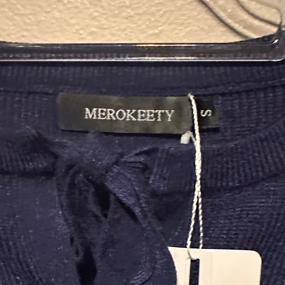 MEROKEETY Women's Open Front Tie Cardigan Long Sleeve Ribbed Knit Sweater - Picture 3 of 7